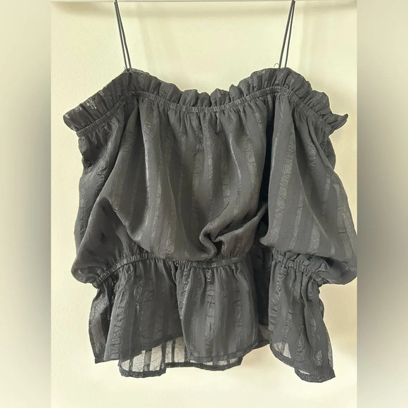 Lulu’s Blouson Black Cropped Tank Top Spaghetti Strap Blouse Shirt NWT Small - Picture 9 of 11